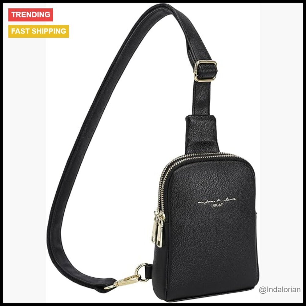 Small Vegan Leather Crossbody Sling Bag Lightweight Adjustable Strap Travel